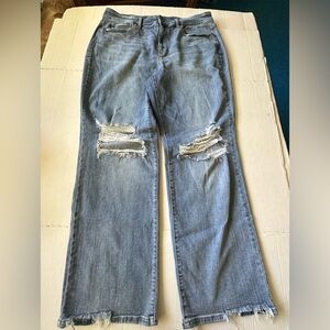 Judy Blue Jeans Straight Fit Chew Hem 
 Women's Distressed Stretch Denim 20W‎
